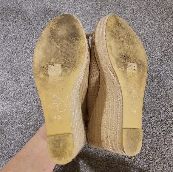 Linen Wedge Espadrilles Raw Edge Size 8.5 - Picture 8 of 9